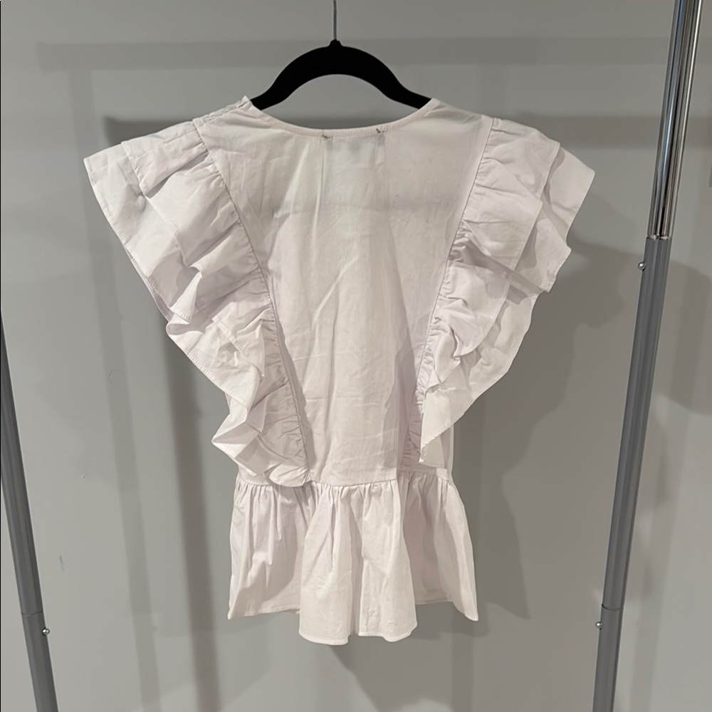 Lulu's White Ruffle V-Neck Top - Picture 3 of 3